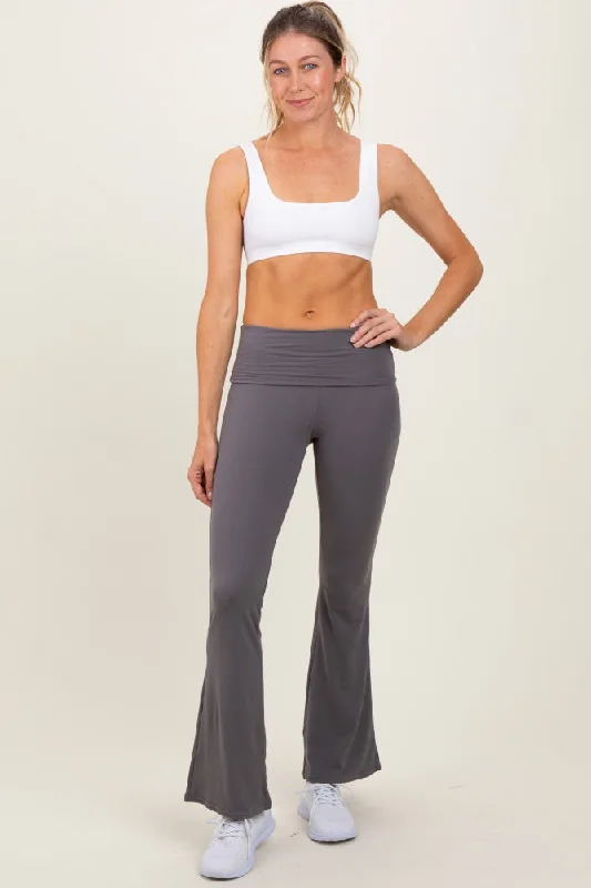 Rain PantsGrey Fold Over Waistband Flared Pants