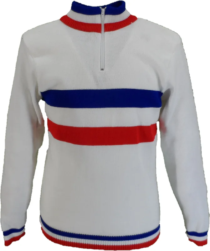 Knitted CardiganMazeys Mens White Retro Stripe Knitted Cycling Top