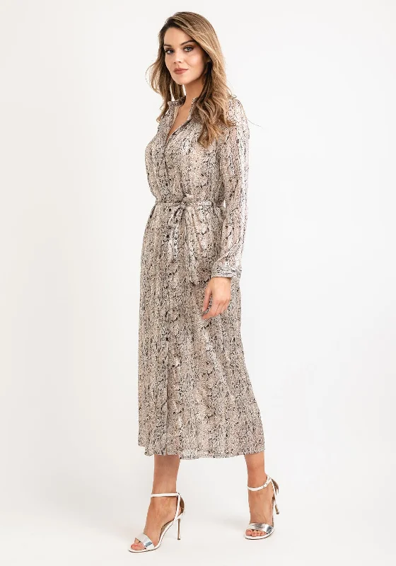 Plaid DressSeventy1 Snake Print Maxi Shirt Dress, Beige Multi