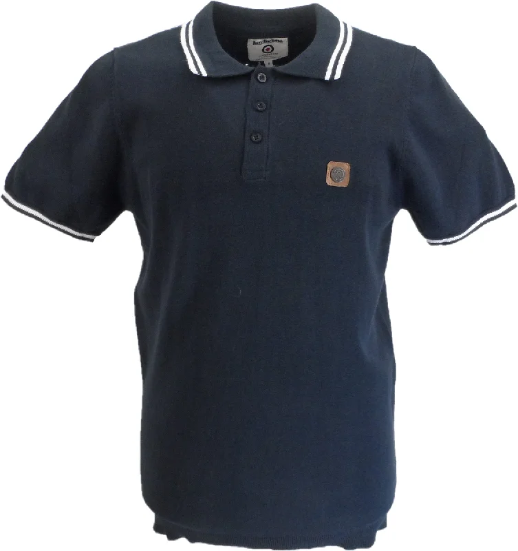 Knit LooseLambretta Mens Navy Blue Tipped Collar Knitted Polo Shirt