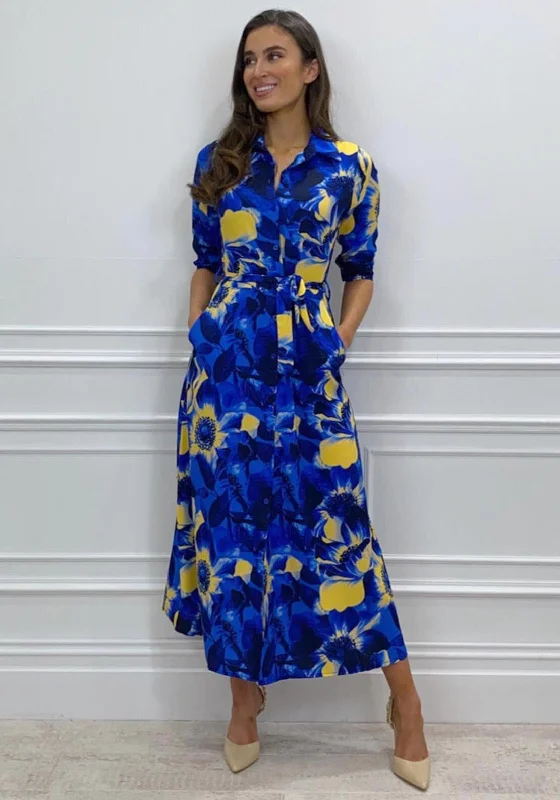 Sheath DressKate & Pippa Luca Tropical Flower Maxi Shirt Dress, Royal Blue Multi