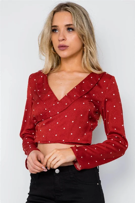 Brick Polka Dot Long Sleeve Cropped Top / 3-2-1