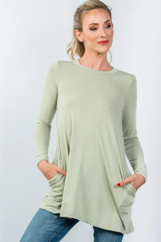 Sage Long Sleeve Back Keyhole Tunic Top / 3-2-1