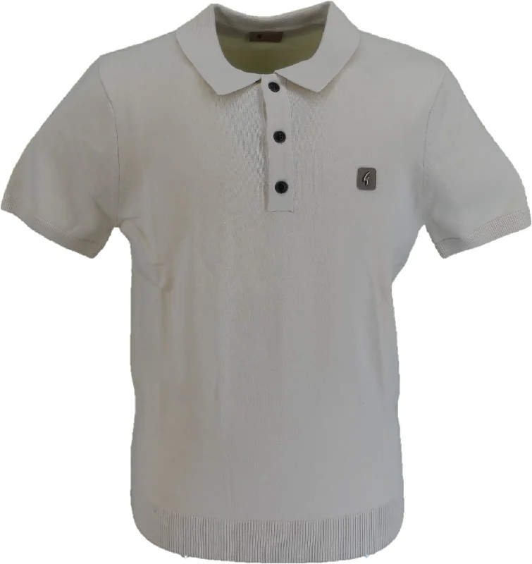 Knit TexturedGabicci Vintage Mens Cream Jackson Knitted Polo Shirt