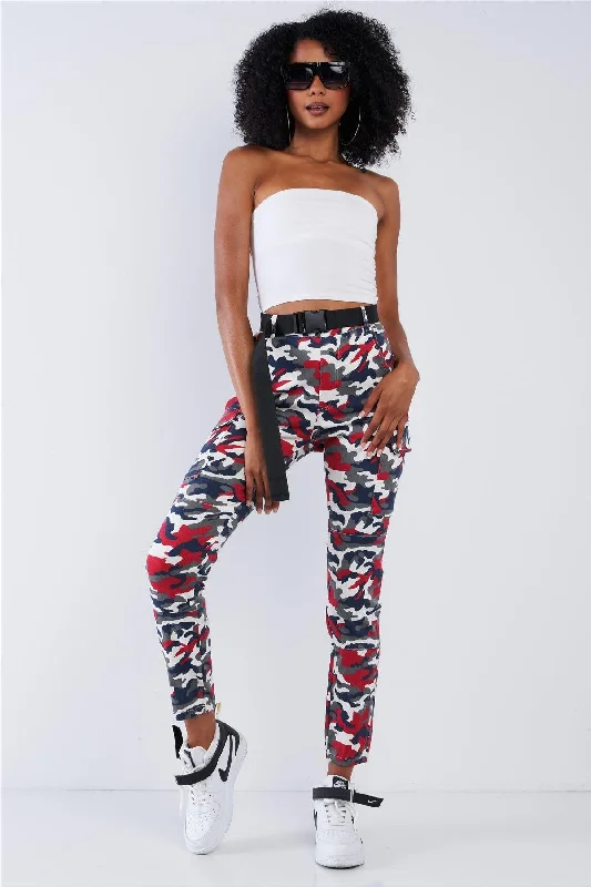 PalazzosRed Camouflage High Waisted Cargo Jogger Pants