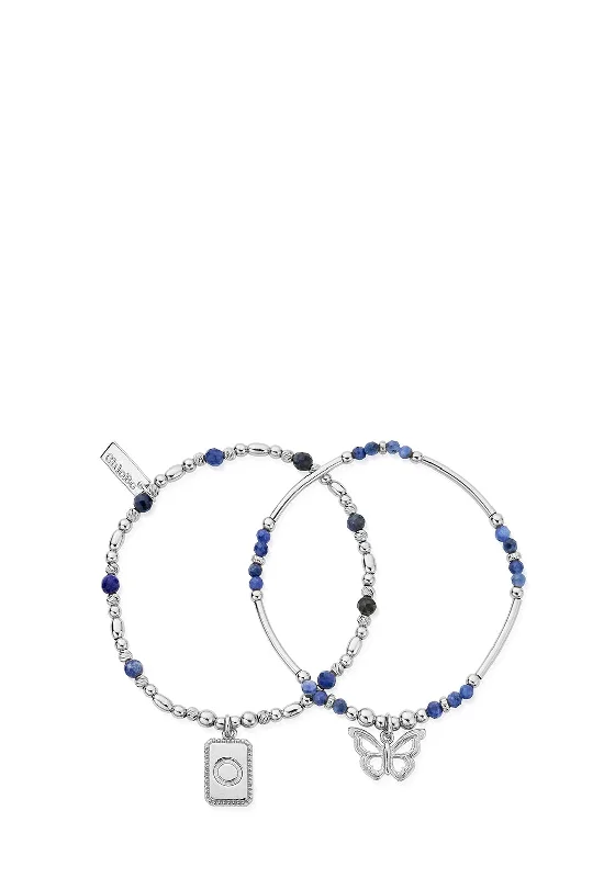 ChloBo Set of Two New Beginnings Sodalite Bracelets, Silver