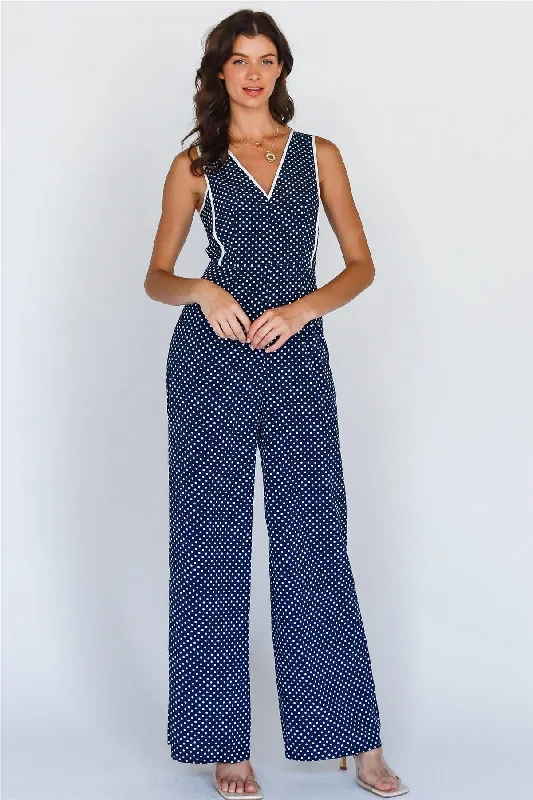 Navy & White Polka Dot V-Neck Wide Leg RomperVNeckTopMesa