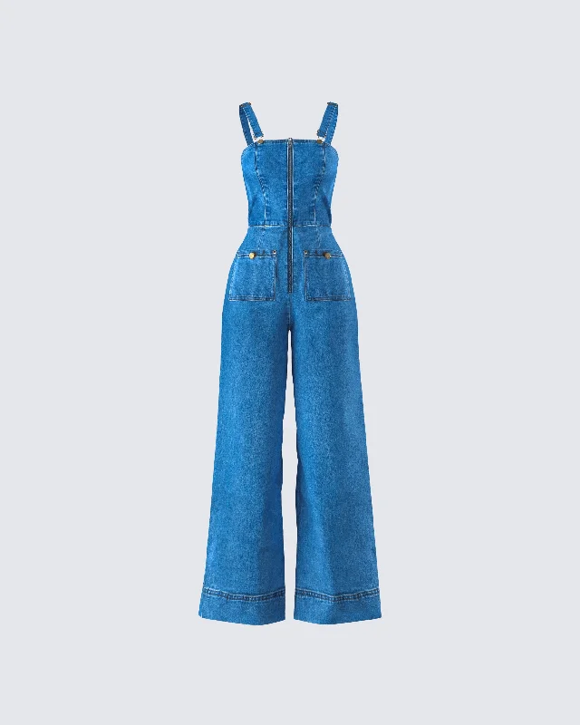 Denim backlessFawn Blue Denim Overalls