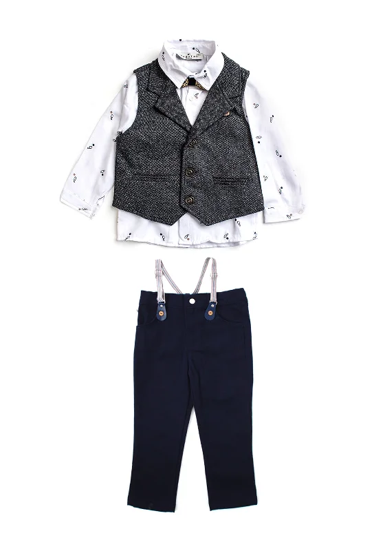 Hashtag Baby Boy Waistcoat, Shirt and Chino Set, Grey Navy