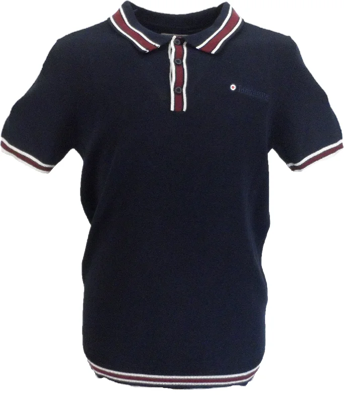 Knit TankLambretta Mens Navy Blue Valero Knitted Polo Shirt