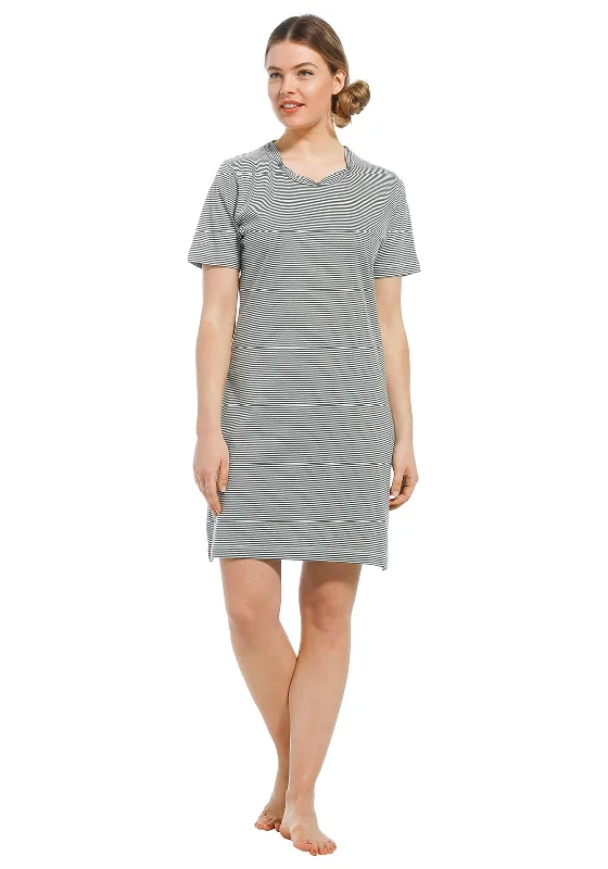 Fit-and-Flare DressPastunette Short Sleeve Striped Nightdress, Light Green