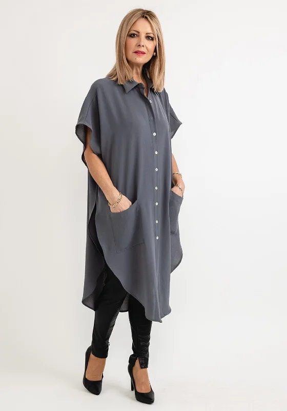 Geometric DressInco Oversized Sleeveless Shirt Dress, Slate Grey