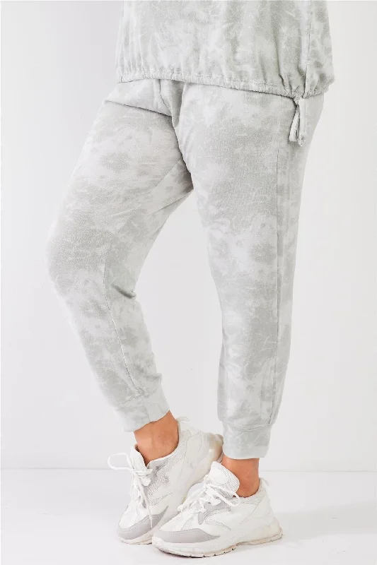 Boyfriend JeansJunior Plus Sage Tie-Dye Bleached Effect High Waist Comfy Jogger Pants /2-2-1