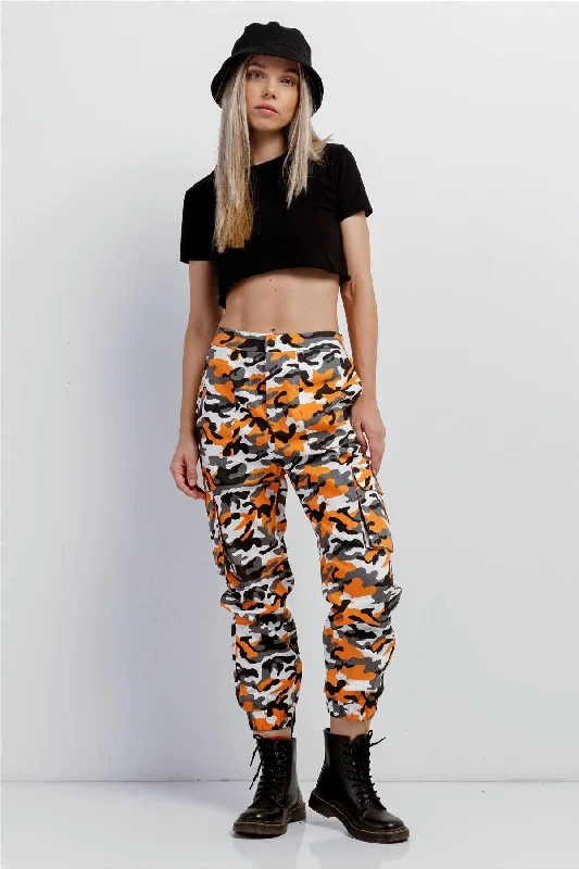 CargosOrange & Black, White, Camouflage High Waisted Cargo Pants /2-2-2