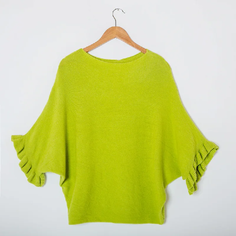 Knit FloralFrill Sleeve Batwing Jumper