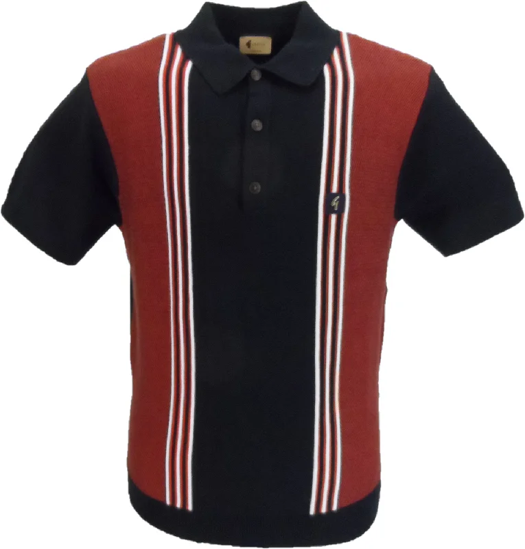 Knit CasualGabicci Vintage Mens Navy Blue Stripe Knitted Polo Shirt