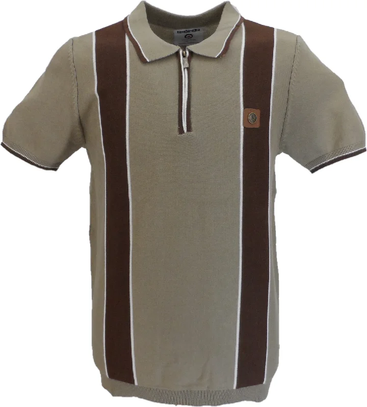 Knitted SleevelessLambretta Mens Wild Mushroom Corsico Zip Knitted Polo Shirt