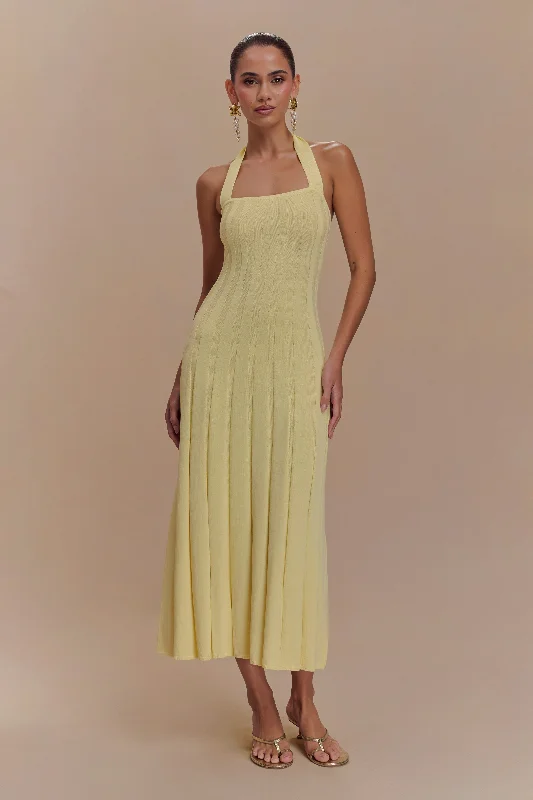 Knitted SpringJacqui Halter Knit Midi Dress - Lemon