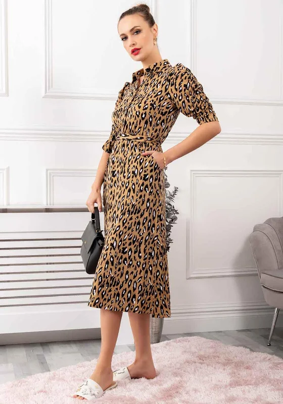 Ball DressJolie Moi Calla Midi Dress, Camel Leopard Print