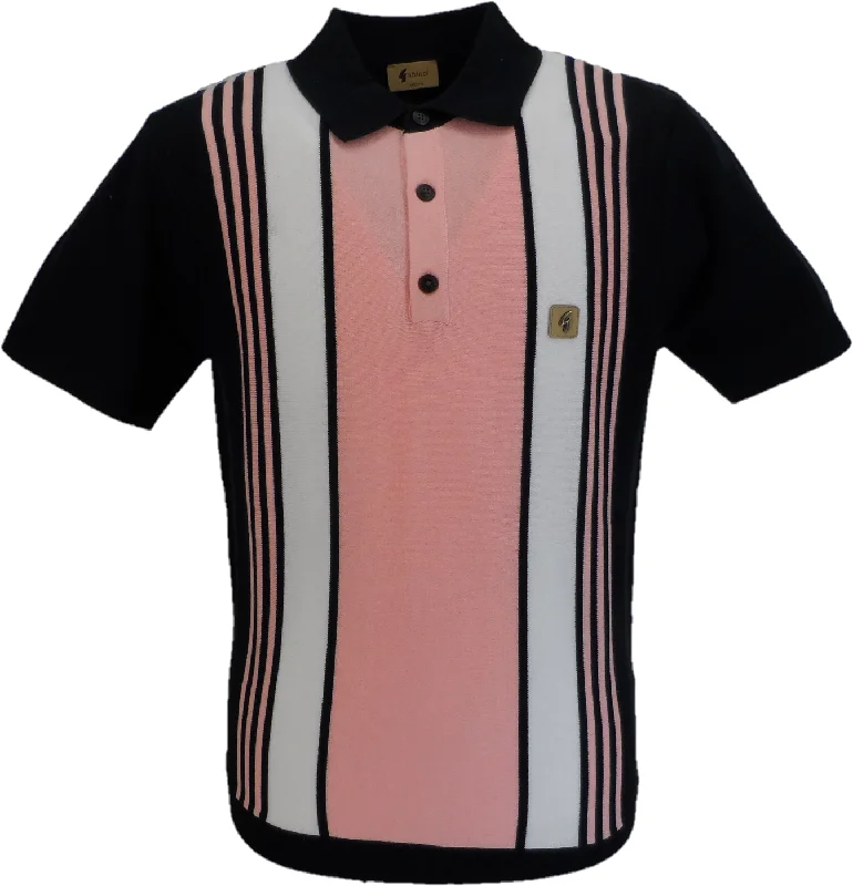 Knitted Round NeckGabicci Vintage Mens Navy/Pink/White Searle Stripe Knitted Polo Shirt