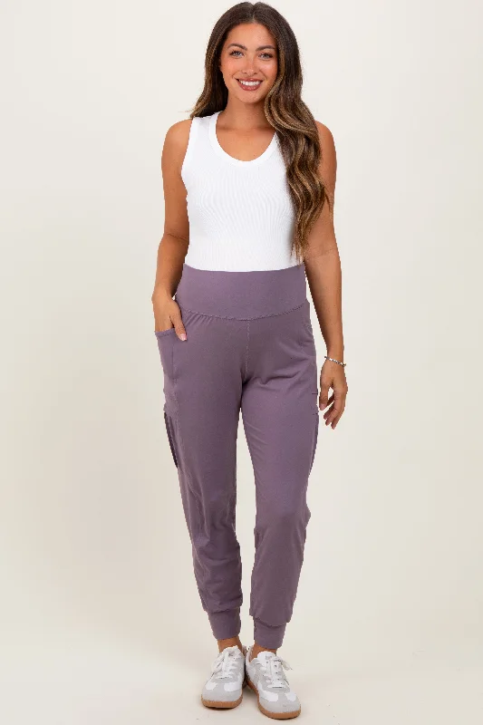 Wind PantsViolet Cargo Pocket Maternity Jogger Pants