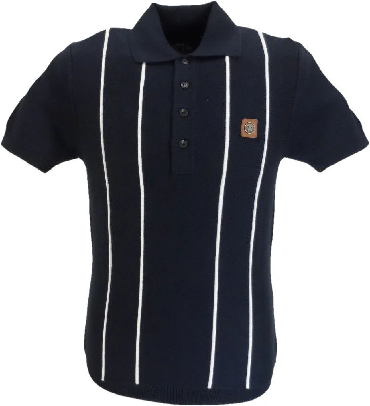 Knit Short SleeveTrojan Mens Navy Blue Raised Stripe Knitted Polo Shirt