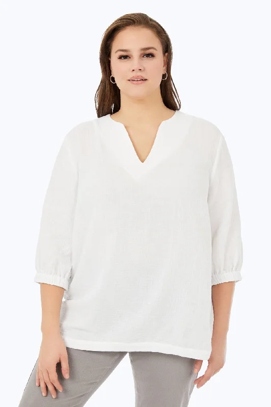 Asymmetrical ShirtsEvie Plus Cotton Gauze Shirt, White