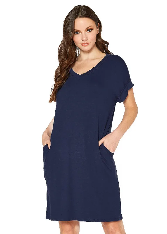 Embroidered DressWomen's Round Neck T-shirt Dress With Pocket