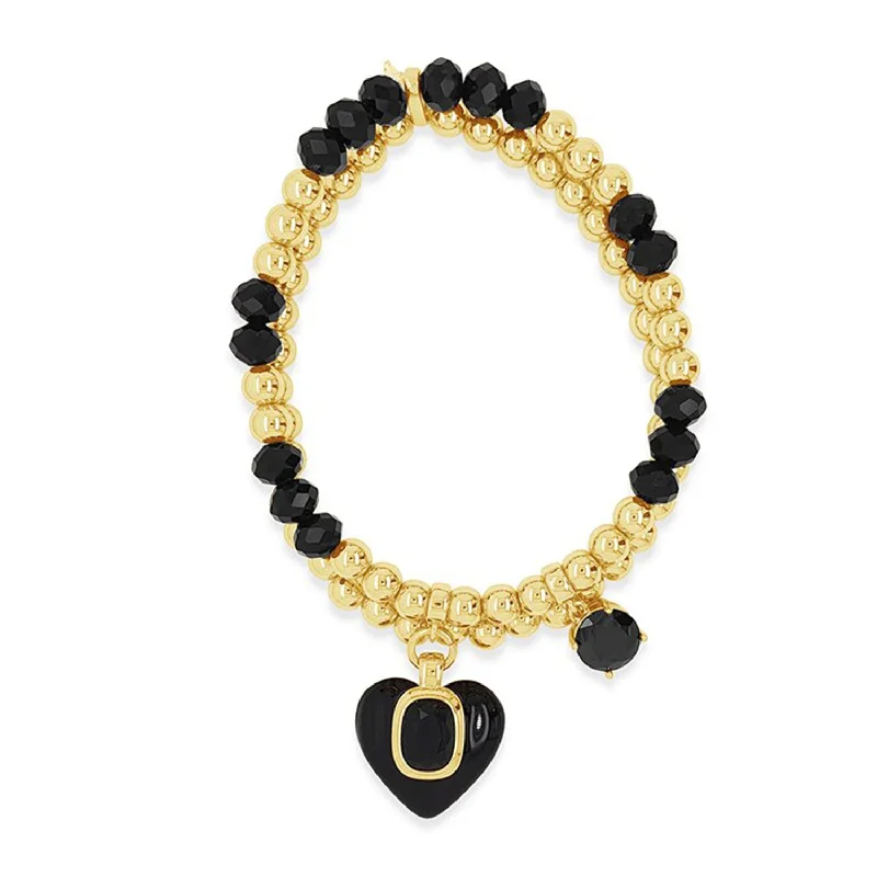 Absolute Heart Pendant Set of 2 Bracelets, Gold & Black