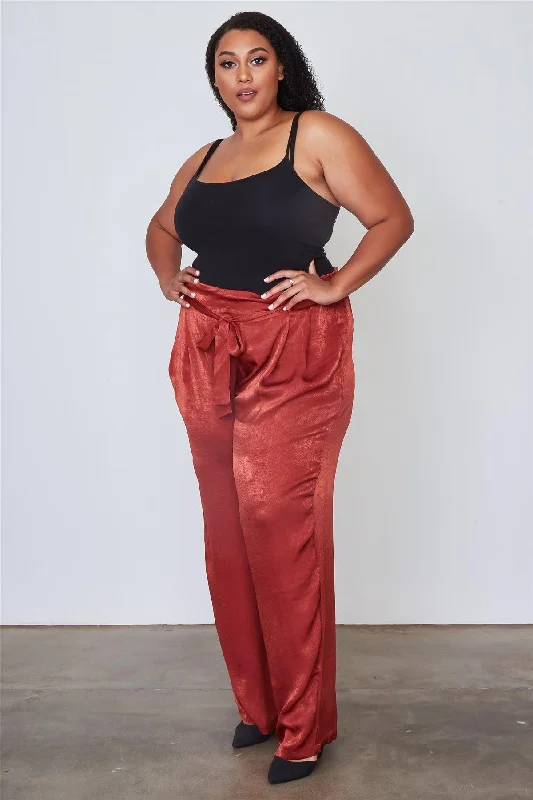 Fishing PantsJunior Plus Size Rust Frill Waist Belted Pants