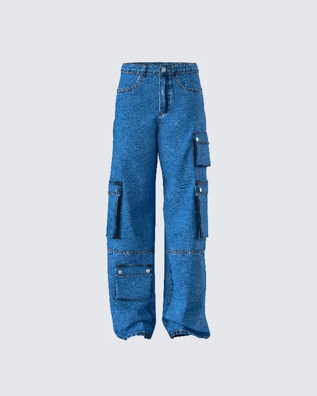 Denim looseAgnetha Blue Denim Cargo Pant