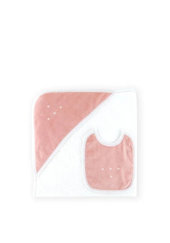 Sardon Baby Girl Hooded Towel and Bib Set, Pink