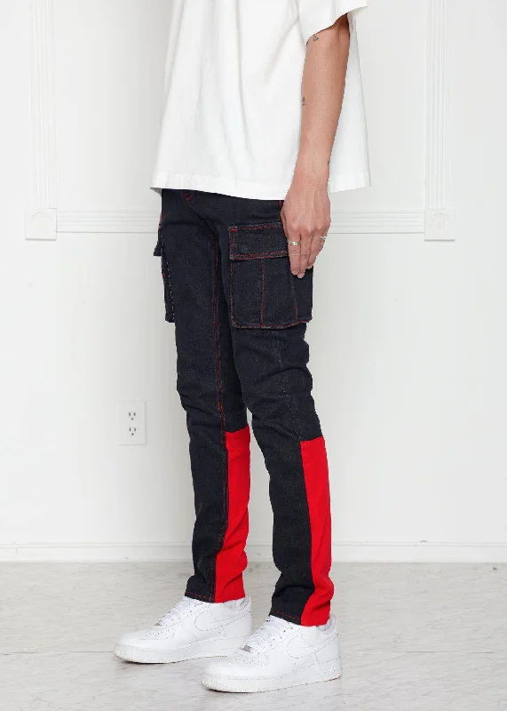 Denim pleatsBlank State Men's Cargo Denim in Black/Red