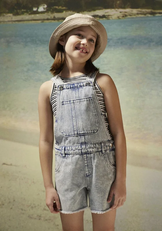 Cowboy cultureName It Kid Girl Bella Denim Dungaree Shorts, Light Blue Denim