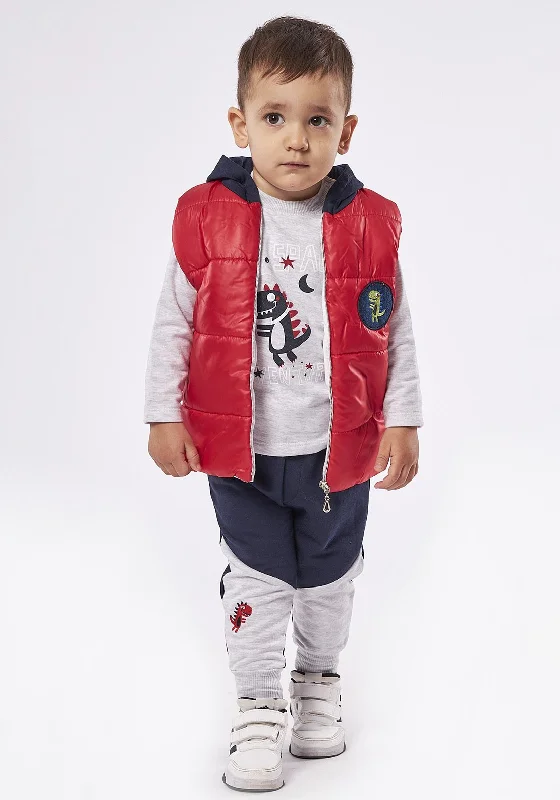 Hashtag Boys 3 Piece Gilet Tracksuit Set, Red Multi