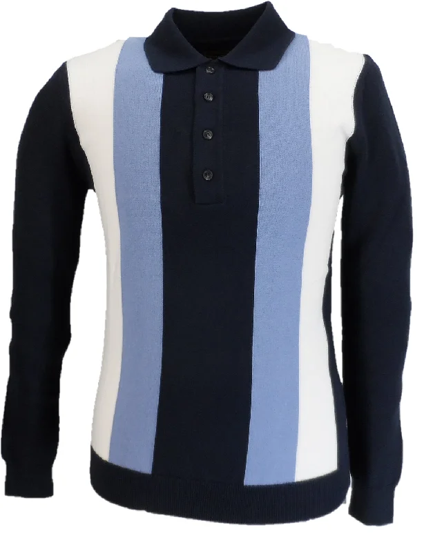 Knit Short SleeveSka & Soul Mens Best Blue Striped Knitted Polo Shirt