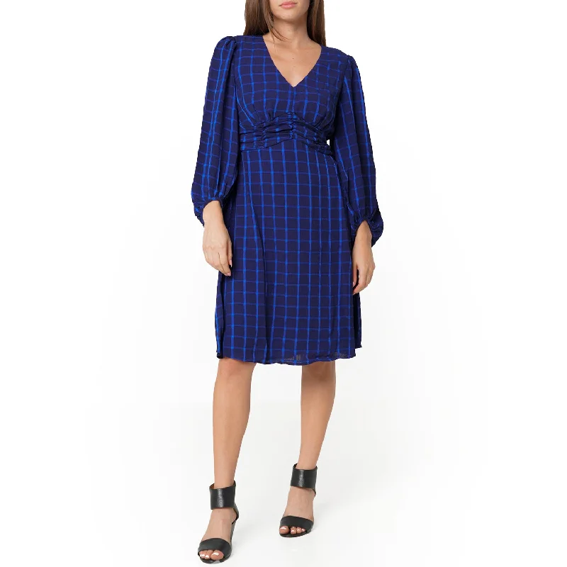 Bridal DressWomen's V-neck Checkered Dress in Night Plaid