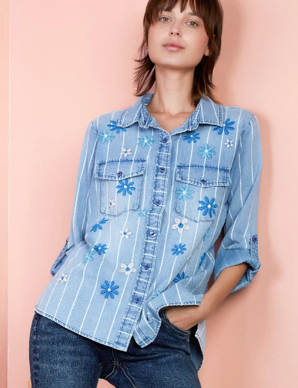 Cowboy hatDenim Floral Embroidery Shirt