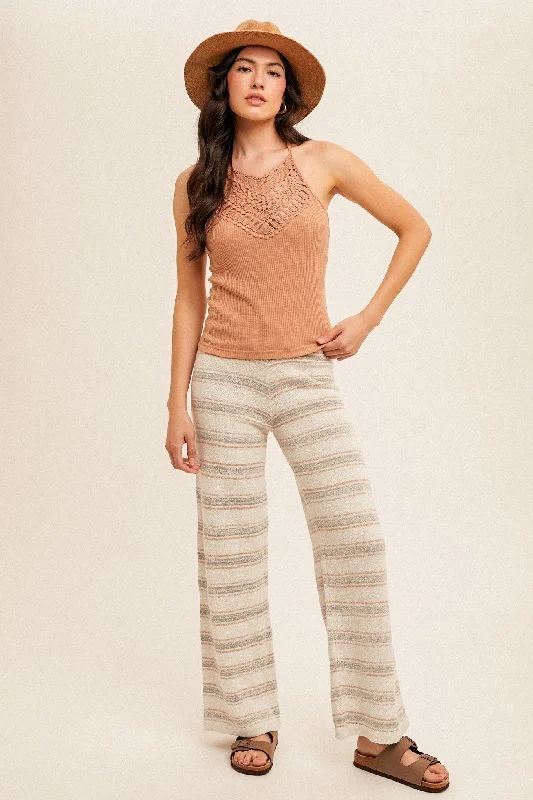 Frayed PantsAlmond Grey Stripe Wide Sweater Pants