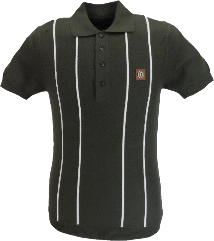 Knit FallTrojan Mens Army Green Raised Stripe Knitted Polo Shirt