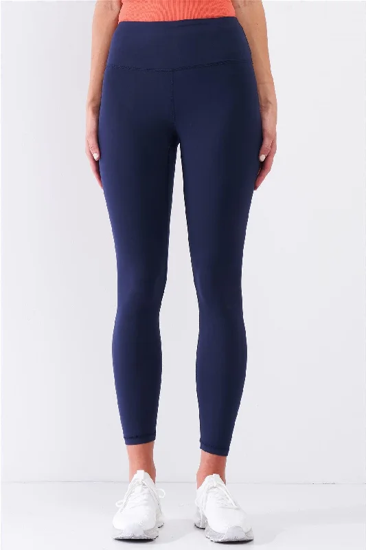 LeggingsNavy Blue Mid-Rise Inner Waist Pocket Detail Tight Fit Soft Yoga & Work Out Legging Pants /1-2-2-1