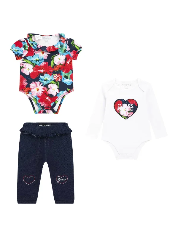 Guess Baby Girls 3 Piece Bodysuit & Legging Set, Multi