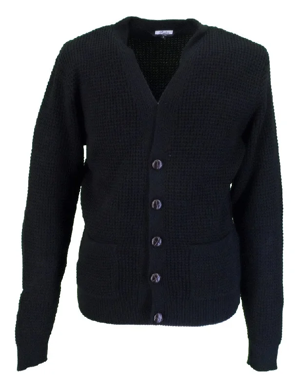 Knit HeavyweightRelco Classic Retro Waffle Knit Black Cardigan