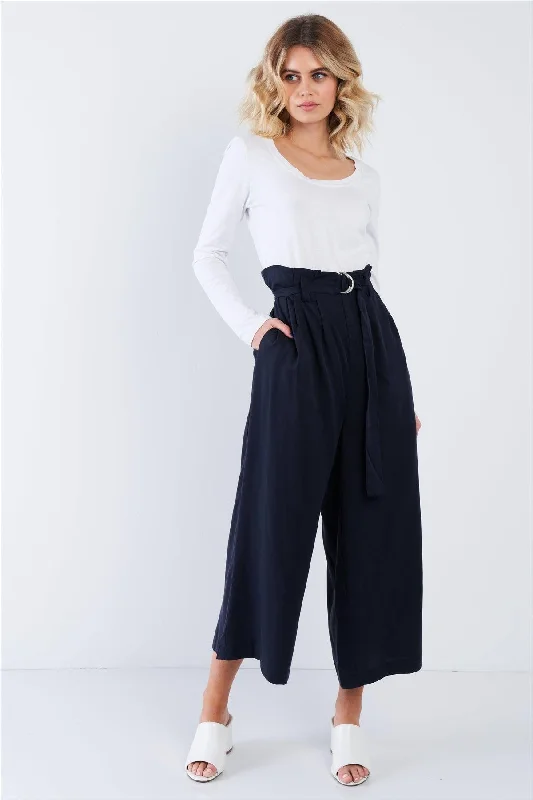 Carpenter PantsNavy High Waisted Wide Leg Office Chic Gaucho Pants  /3-2-1