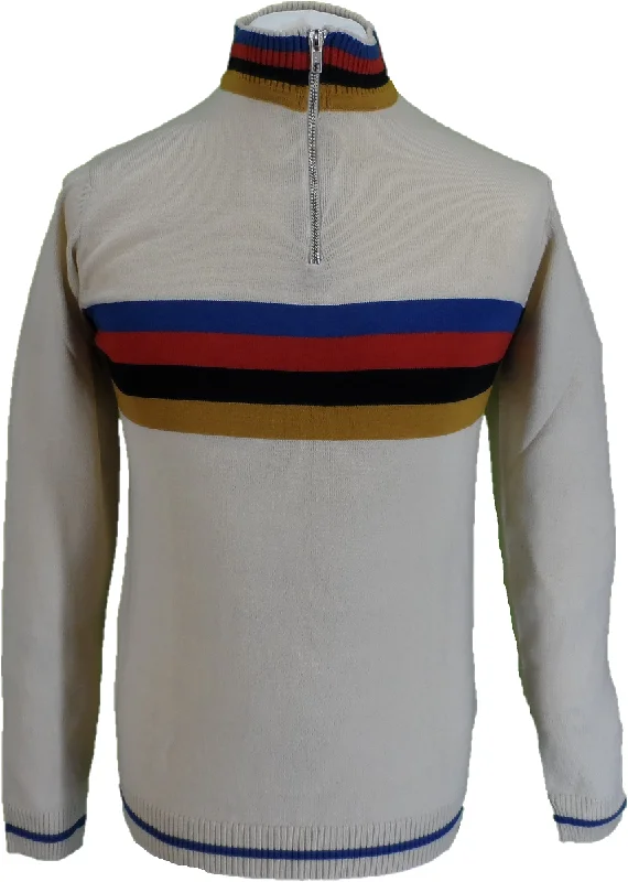 Knitted BlouseRun & Fly Mens Beige Retro Stripe Knitted Cycling Top