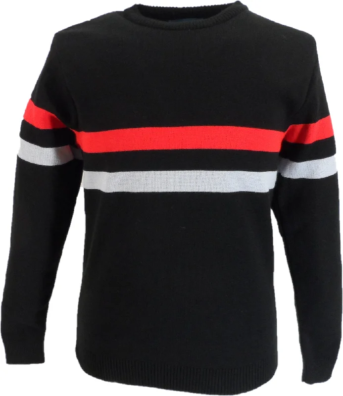 Knitted LaceMazeys Mens Black Horizontal Stripe Crew Neck Jumper