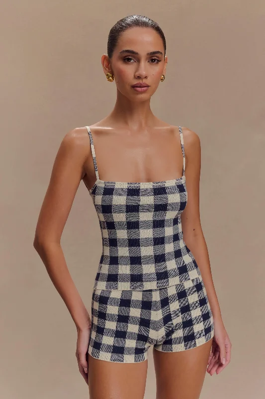 Knit FormalMarcie Sleeveless Knit Top - Navy Gingham