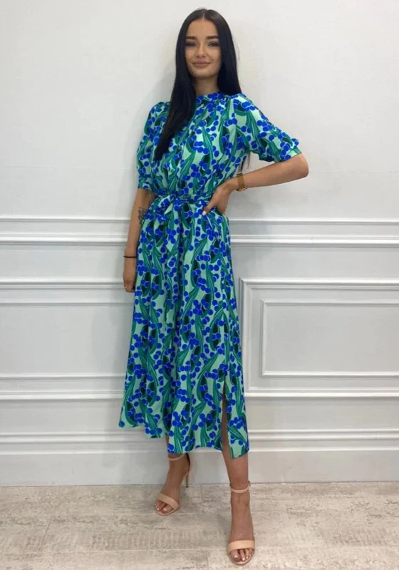 Long-sleeve DressKate & Pippa Capri Swirl & Dot Print Midi Dress, Green & Blue