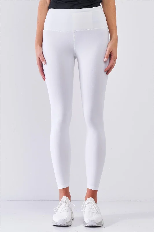 CulottesWhite Mid-Rise Inner Waist Pocket Detail Tight Fit Soft Yoga & Work Out Legging Pants /1-2-2-1