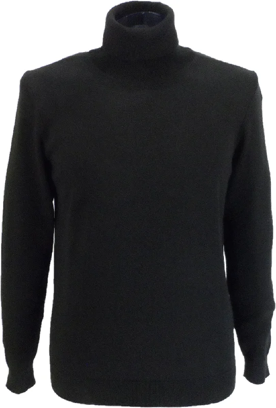 Knitted Zip-UpRelco Mens Black Fine Gauge Roll Neck Jumper